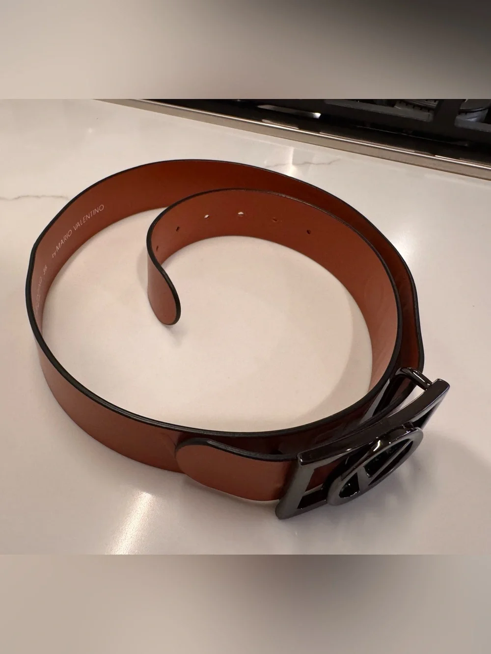Valentino Orange Leather Belt with Signature V Buckle
